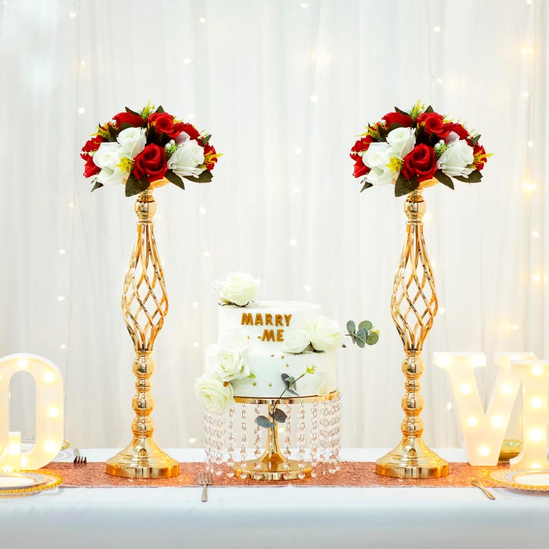 LANLONG 2pcs Metal Gold Candle Holders Road Lead Table Centerpiece Stand Pillar Candlestick for Wedding Candelabra Flowers Vases - Image 2